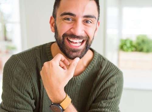Man smiling after getting a dental clean in Panania, NSW
